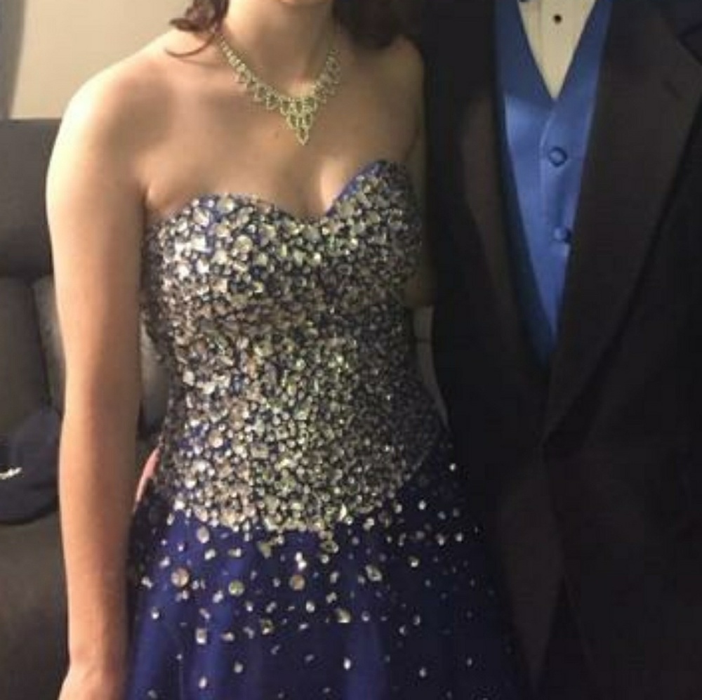 Royal Blue Strapless Prom Dress - Picture 4 of 7